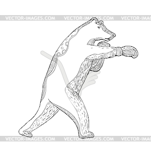 Grizzly Bear Boxing Doodle Art - vector image