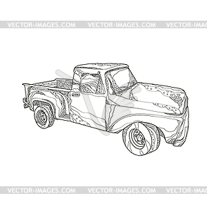 Vintage Pickup Truck Doodle Art - vector clip art