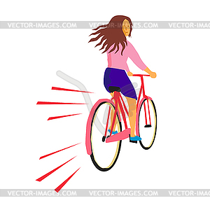 Девочка Верховая езда Урожай Велосипед Ретро - векторный клипарт