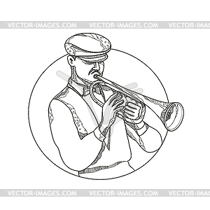 Jazz Musician Playing Trumpet Doodle Art - vector clipart