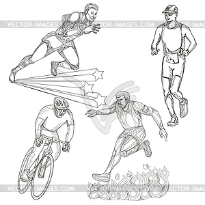 Track and Field Cycling Sports Doodle Collection - vector clip art