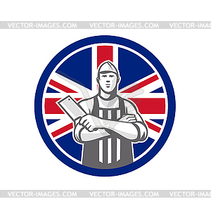 British Butcher Front Union Jack Flag Icon - vector image