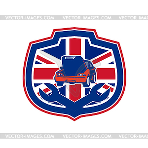 British Auto Repair Shop Union Jack Flag Crest - vector clipart