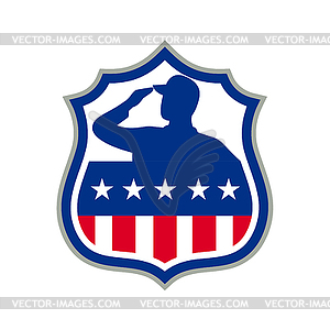 American Soldier Saluting USA Flag Crest Icon - vector image