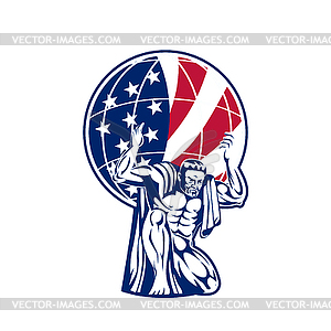 Atlas Carrying Globe With USA Flag - color vector clipart