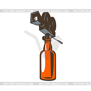 Vintage Camera on Beer Bottle Retro - vector clip art