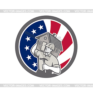 American Building Contractor USA Flag Icon - vector image