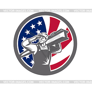 American Construction Worker USA Flag Icon - vector clip art