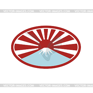 Rising Sun With Snow Capped Mountain Icon - vector image