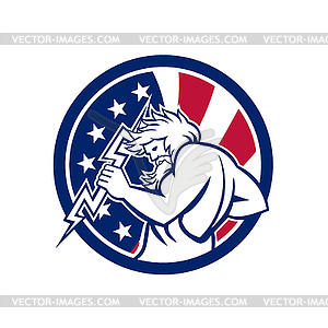 Zeus With Thunderbolt USA Flag Icon - vector image