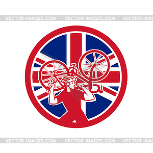 British Bike Mechanic Union Jack Flag Mascot - vector image