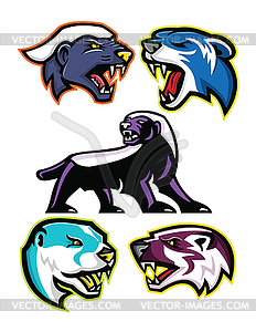 Fossorial Carnivores and Mammals Mascot Collection - vector image