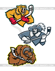 Ice Hockey Sports Mascot Collection - vector image