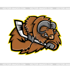 Musk Ox Ice Hockey Mascot - vector clip art