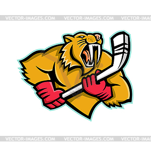 Saber Toothed Cat Ice Hockey Mascot - vector image