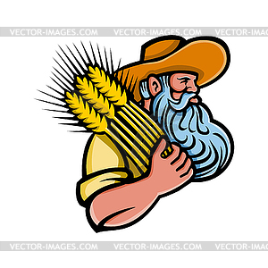 Wheat Grain Farmer With Beard Mascot - vector clipart