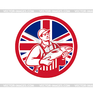 British Fishmonger Union Jack Flag Mascot - vector clipart