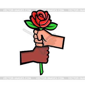 Two Hands Holding Red Rose Mascot - vector clip art