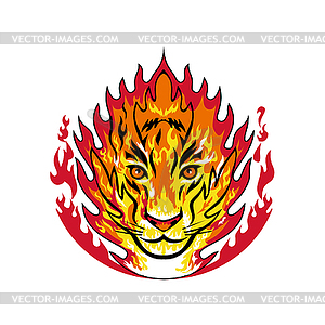 Flaming Tiger Head on Fire Mascot - color vector clipart