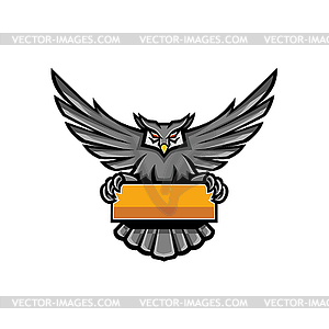 Owl Holding Banner Mascot - vector image