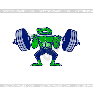 Alligator Lifting Heavy Barbell Mascot - vector clipart