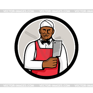 African American Butcher Circle Mascot - vector clipart