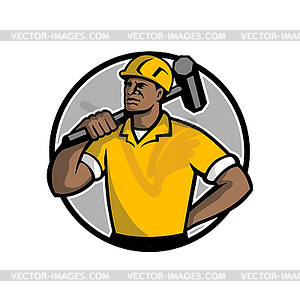 African American Demolition Worker Mascot - color vector clipart