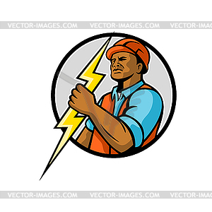 African American Electrician Lightning Bolt Mascot - vector clipart