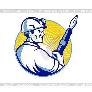 Coal Miner Fountain Pen Mascot - vector clipart