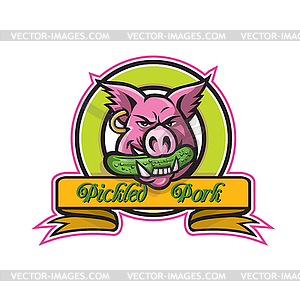 Wild Hog Biting Pickle Circle Mascot - vector image