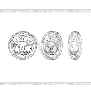 United States Quarter Dollar Reverse Drawing - vector clip art