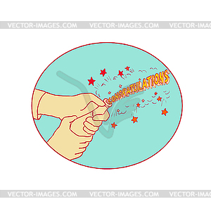 Congratulations Hand Popping Champagne Drawing - vector clipart