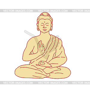 Gautama Buddha Sitting Lotus Position Drawing - vector image