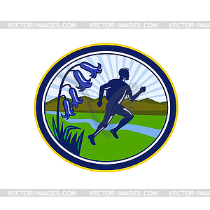 Cross Country Runner Oval Retro - vector image