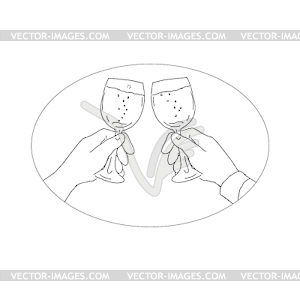 Hands With Wine Glass Toasting Drawing - vector clip art