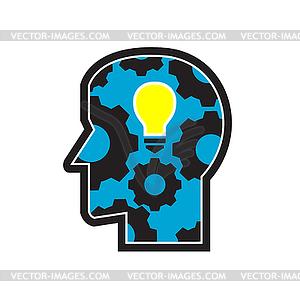 Head with Light Bulb and Cog Retro - vector image