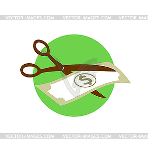 Cutting Dollar Bill With Scissors Retro - vector EPS clipart