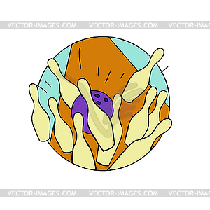 Ten Pin Bowling Strike Drawing - vector clipart