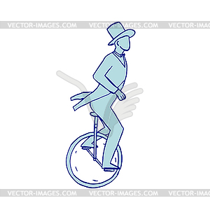 Circus Performer Riding Unicycle Drawing - vector clip art