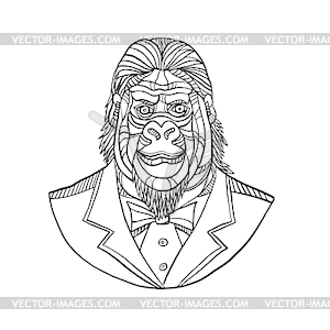 Gorilla Wearing Tuxedo Bust Monoline - royalty-free vector clipart