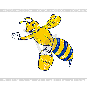 Bumblebee Waving With Honey Drawing - vector clip art