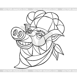 Pig Chef Mosaic Black and White - vector clipart / vector image