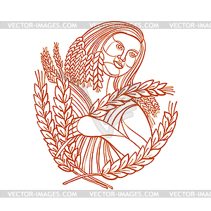 Demeter Goddess of Harvest Mono Line - vector image