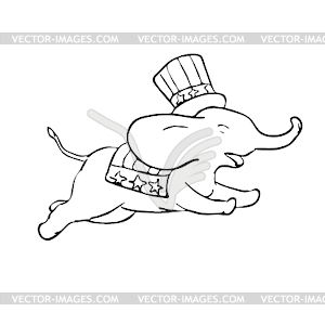 Elephant Jumping Black and White Drawing - white & black vector clipart