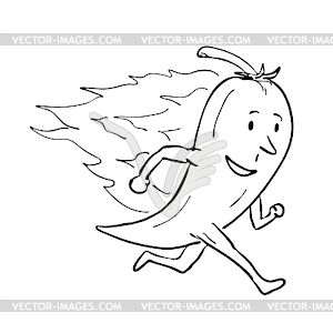 Chilli Pepper on Fire Running Drawing Black and - vector clip art