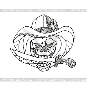 Cowboy Pirate Skull Biting Dagger Mosaic - vector image