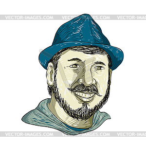 Hipster Wearing Fedora Hat Smiling Drawing - vector image