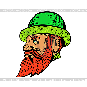 Hipster Wearing Bowler Hat Etching Color - vector clip art