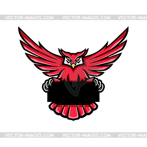 Great Horned Owl Spreading Wings Banner Mascot - stock vector clipart