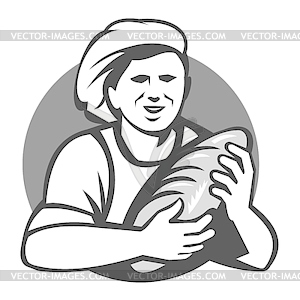 Baker Holding Bread Loaf Grayscale Retro - vector clip art